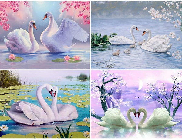 4 Pack 5D Diamond Painting Swan Love Paint with Diamonds Art Crystal Craft Decor