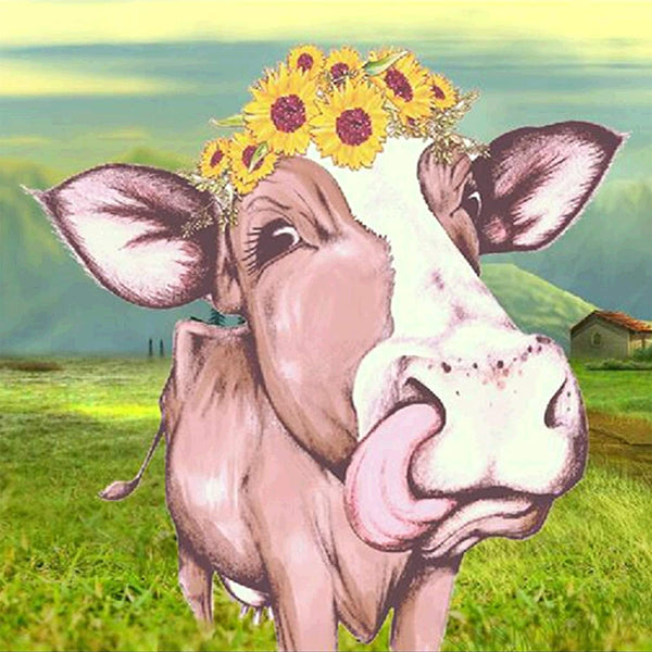 5D Diamond Painting Cow With Corolla Paint with Diamonds Art Crystal Craft Decor