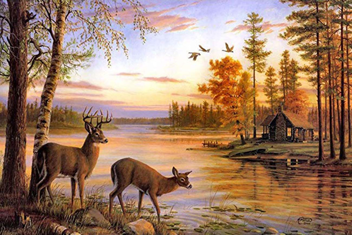 Autumn Sunset Lakeside Deer 5D Diamond Painting - 5diamondpainting