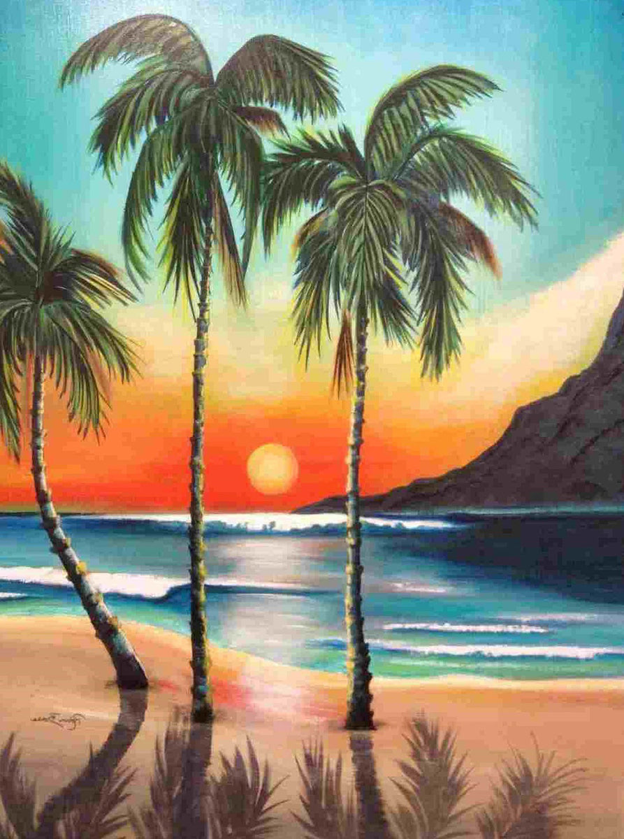 Coconut Tree Beach, Full Square Diamond Painting– Diamond Paintings Store