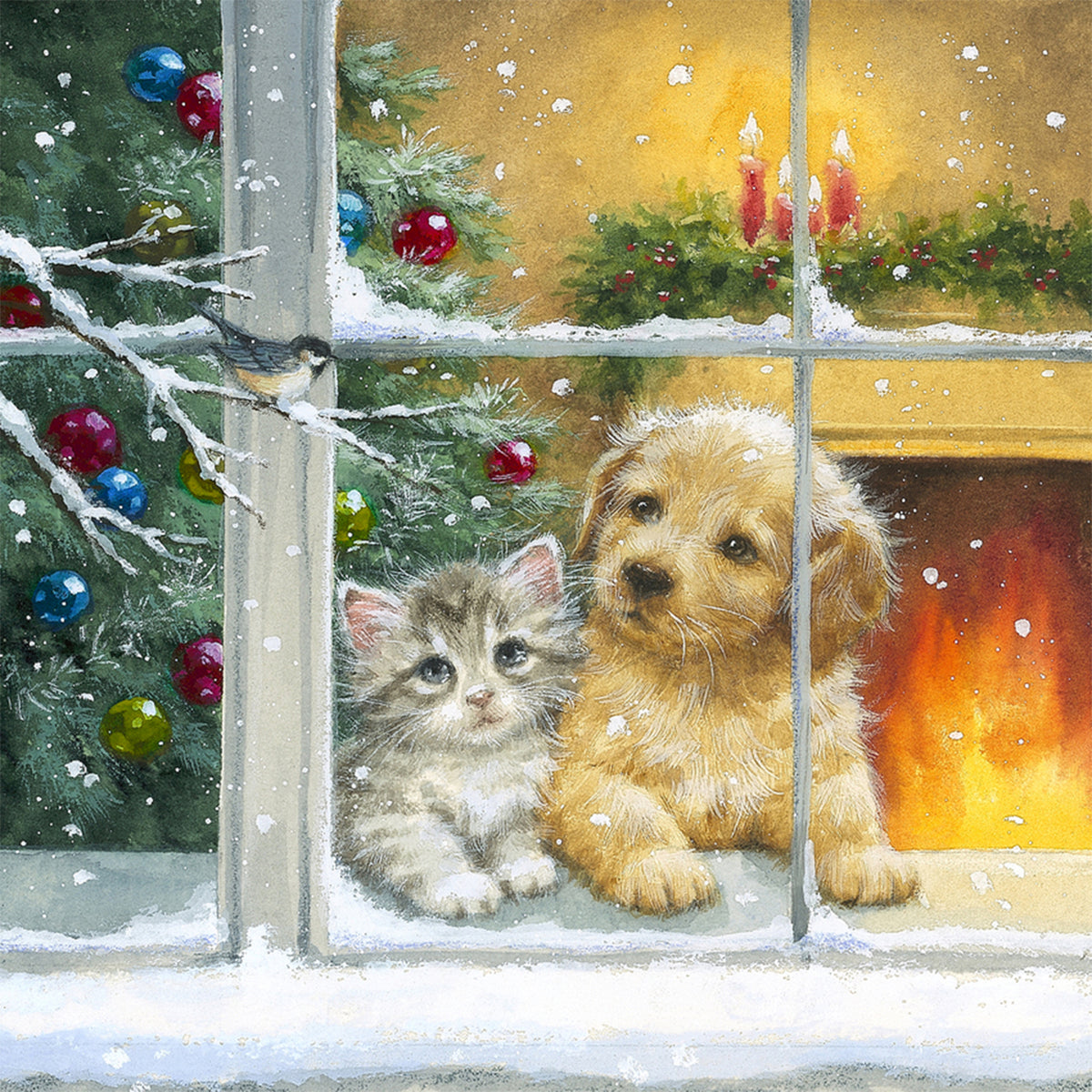 Diamond Painting Cat and Dog Watching the Sunset, Full Image