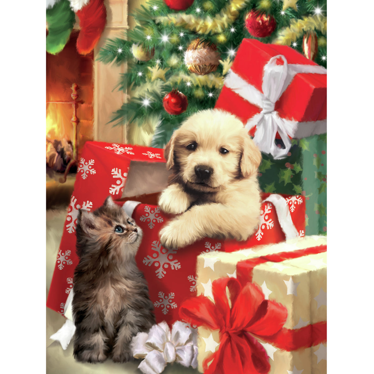 Christmas Cat and Dog Diamond Painting Set by Wizardi. WD111