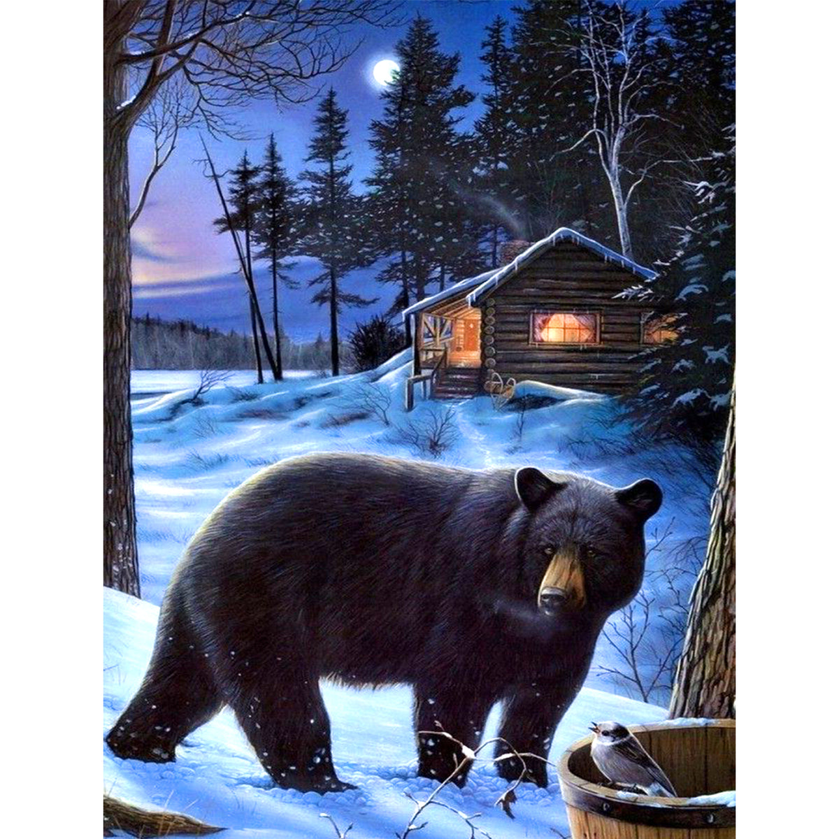 Winter Bear Bird Cabin 5D Diamond Painting -  – Five  Diamond Painting