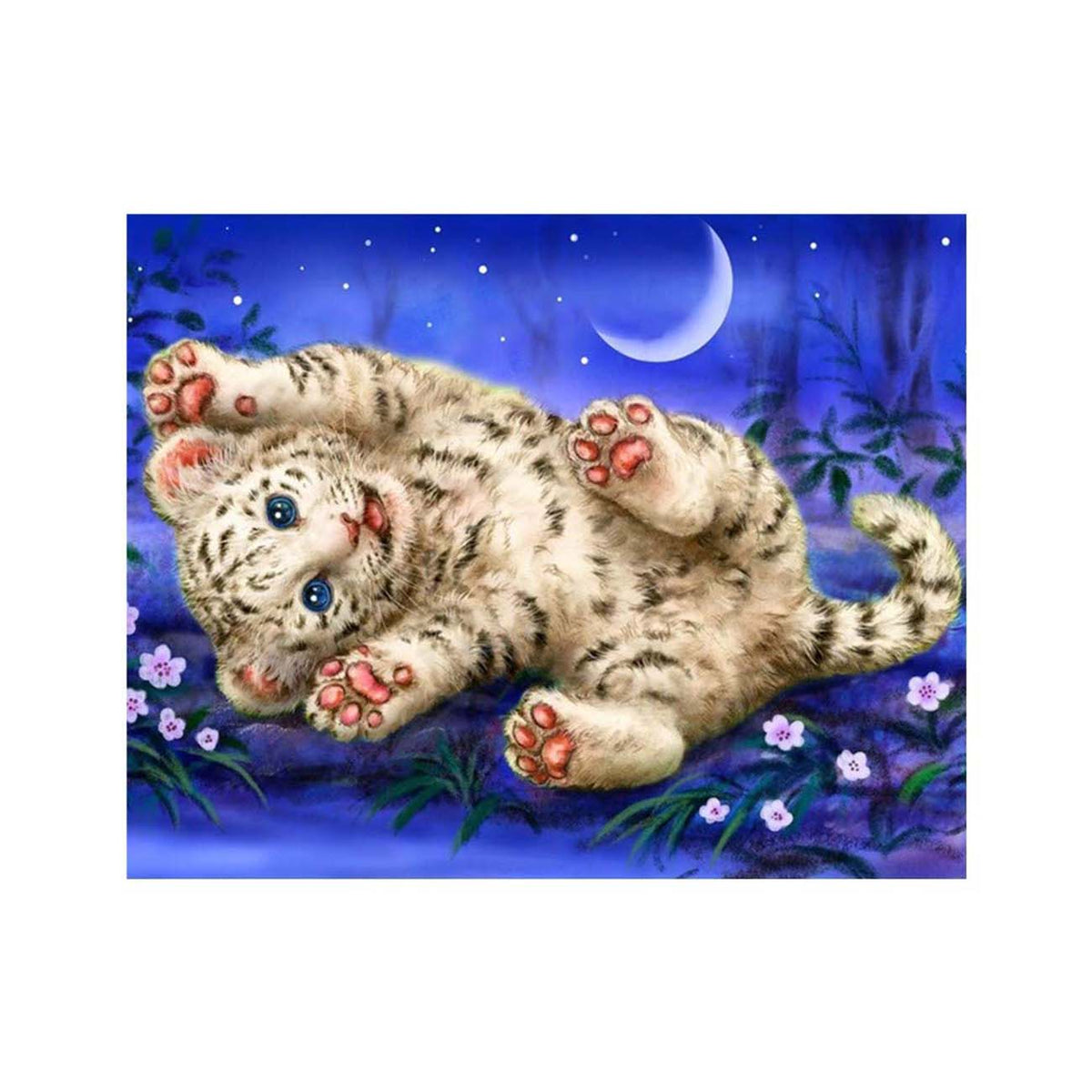 5D Diamond Painting Three White Tiger Cub Moon Kit