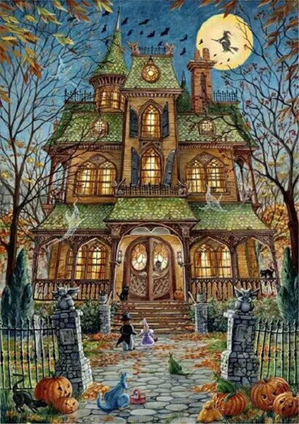 5D Diamond Painting Halloween Little Witch Castle Paint with Diamonds Art Crystal Craft Decor