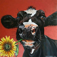 5D Diamond Painting Cow Flower Pattern Black Paint with Diamonds Art Crystal Craft Decor