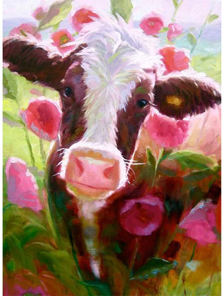 5D Diamond Painting Cow In The Flowers Paint with Diamonds Art Crystal Craft Decor