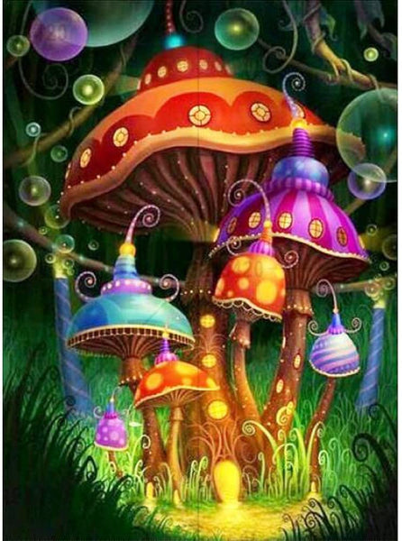 5D Diamond Painting Colorful Mushroom House Paint with Diamonds Art Crystal Craft Decor
