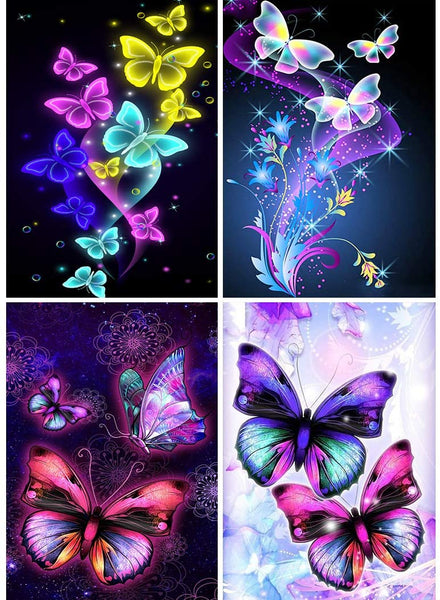 4 Pack 5D Diamond Painting Multicolored Butterflies Paint with Diamonds Art Crystal Craft Decor