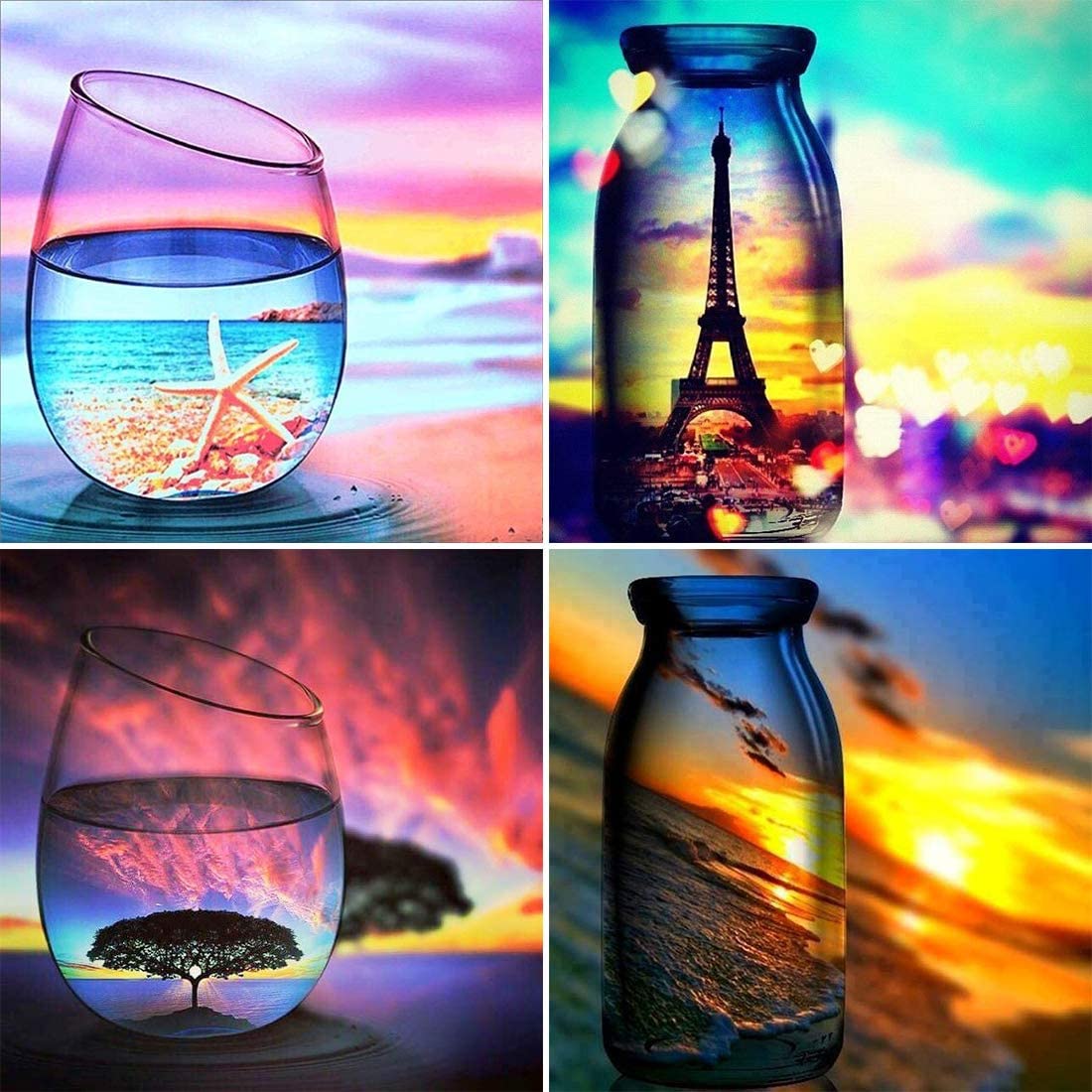 4 Pack 5D Diamond Painting Glass Scenery Paint with Diamonds Art Cryst ...