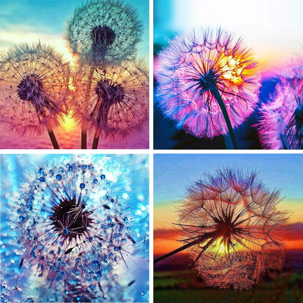 4 Pack 5D Diamond Painting Sunset And Dandelion Paint with Diamonds Art Crystal Craft Decor