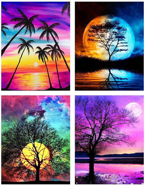 4 Pack 5D Diamond Painting Color Starry Tree Paint with Diamonds Art Crystal Craft Decor
