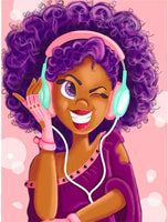 5D Diamond Painting Listen Purple Hair Girl Paint with Diamonds Art Crystal Craft Decor UH2838