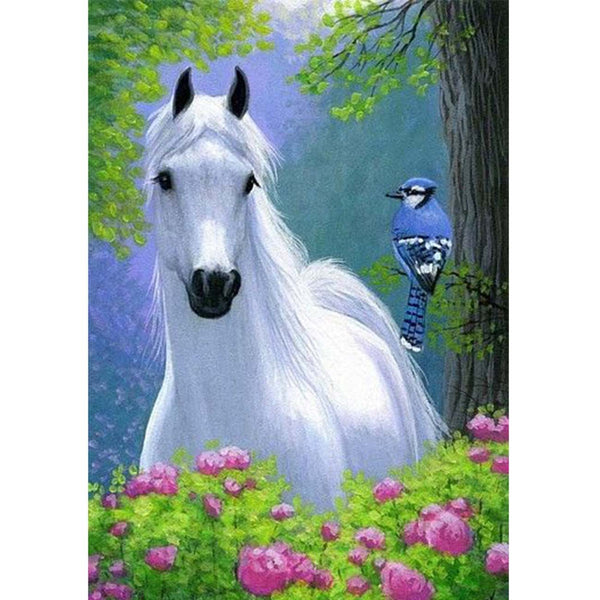 Wild Horse and Flowers - Glow in the Dark Diamond Painting