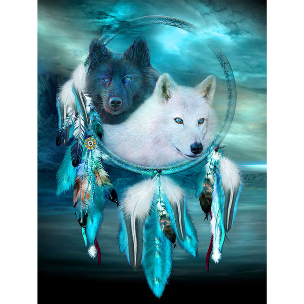Black and White Wolf Dream Catcher, 5D Diamond Painting Kits