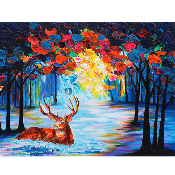 5d Diamond Painting Kits, Animal Deer Sunset Forest Moon, Full