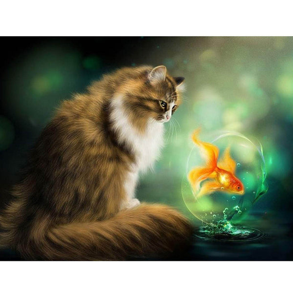 5D Diamond Painting cat goldfish Paint with Diamonds Art Crystal Craft Decor AH2007