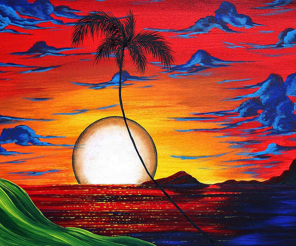  IPISSOI Diamond Painting Ocean Tropical Palm Tree