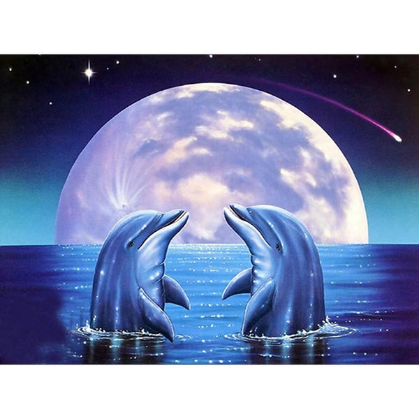 Large Dolphin Blue Ocean Diamond Mosaic 3d picture of rhinestone