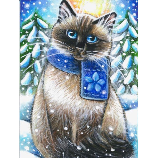 5D Diamond Painting Cat with the Blue Bow Kit