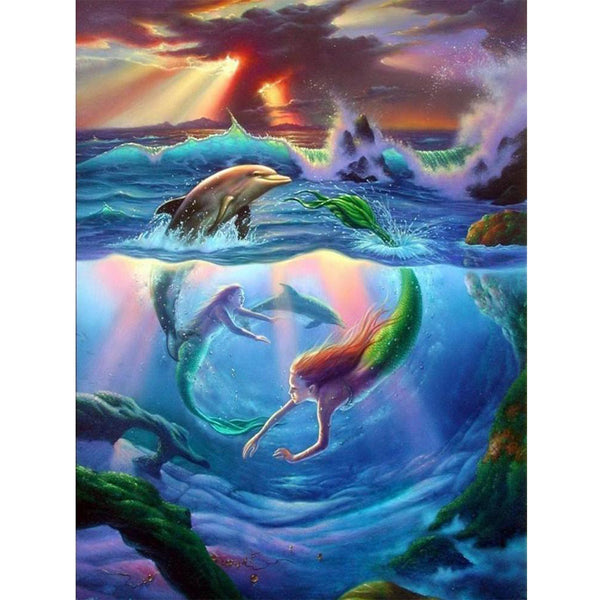 5D Diamond Painting Kits for Kids, Diamond Painting Kits Animals with Wooden Frame, Dolphin Diamond Painting Kits for Beginners, Girls, Adults