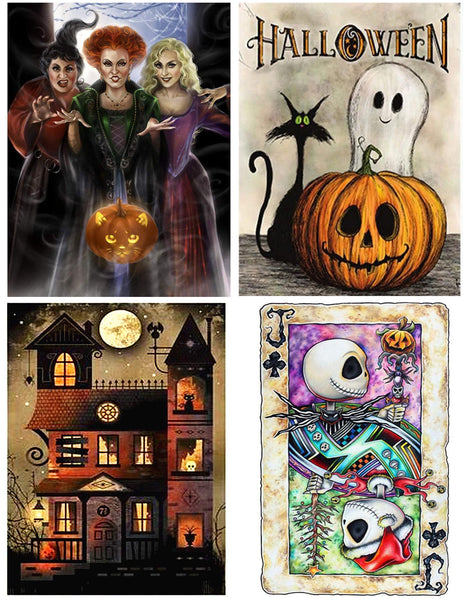 4 Pack 5D Diamond Painting Halloween Witch Paint with Diamonds Art Crystal Craft Decor