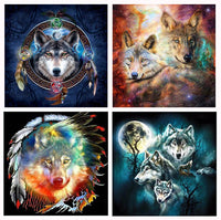 4 Pack 5D Diamond Painting Wolf Paint with Diamonds Art Crystal Craft Decor